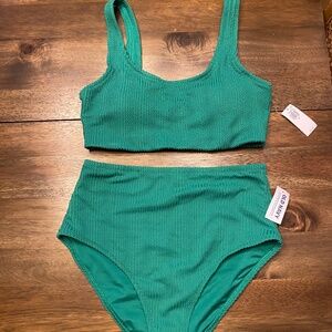 Old Navy Green Textured Crinkle Bikini Set